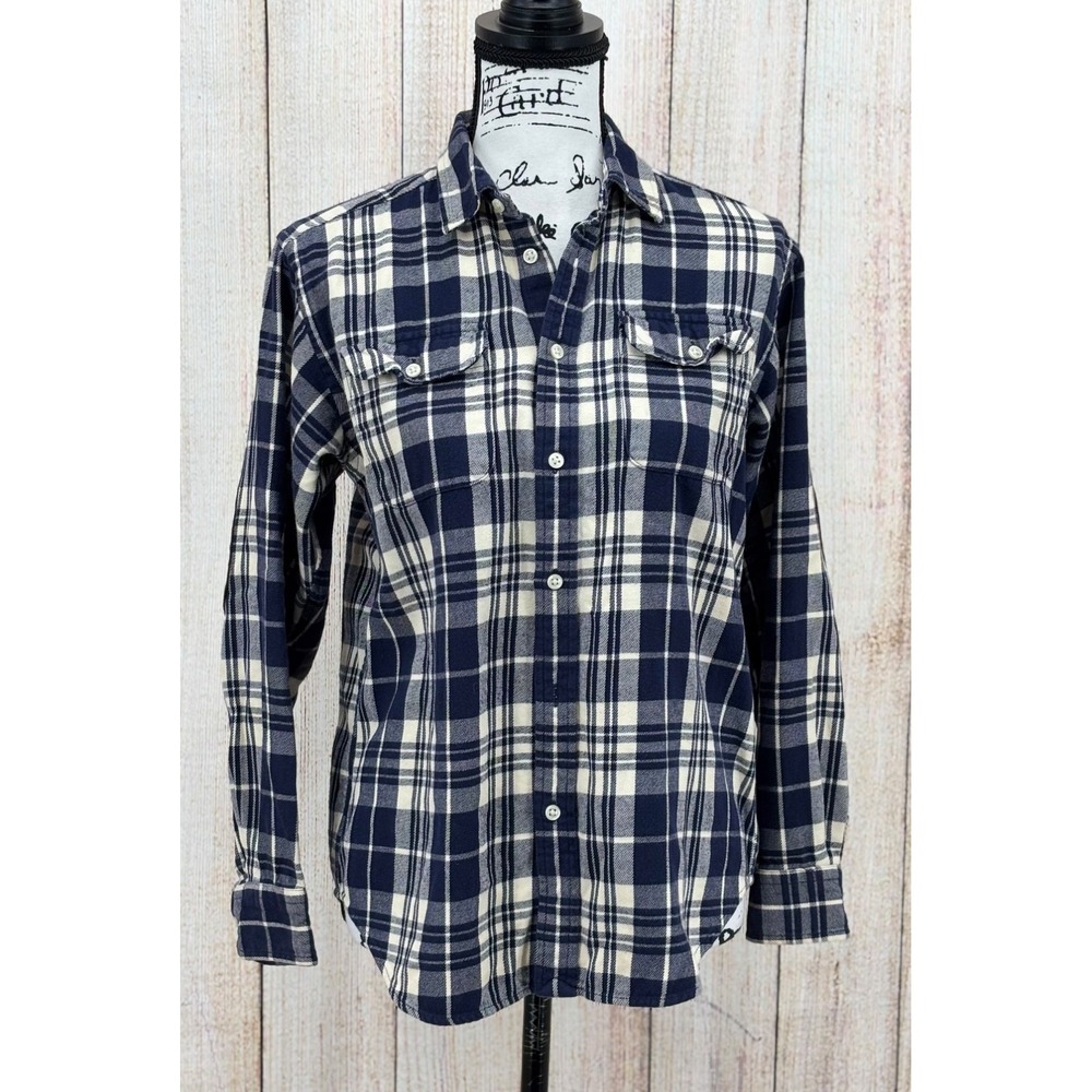 Polo Ralph Lauren Flannel Shirt Blue Plaid Boys Size Large (14-16) Elbow Patches
